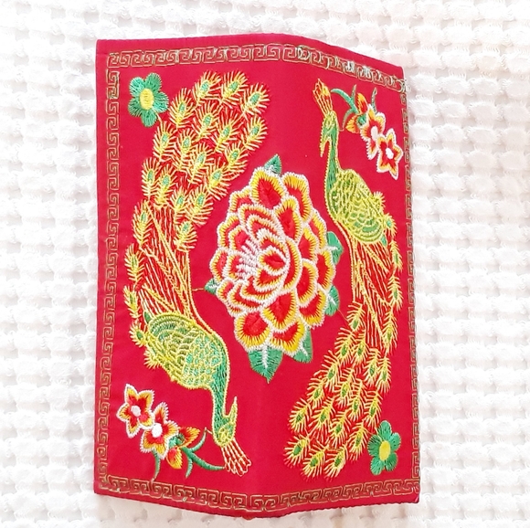 Hmong Embroidered Red Peacock Billfold Wallet - Picture 9 of 10